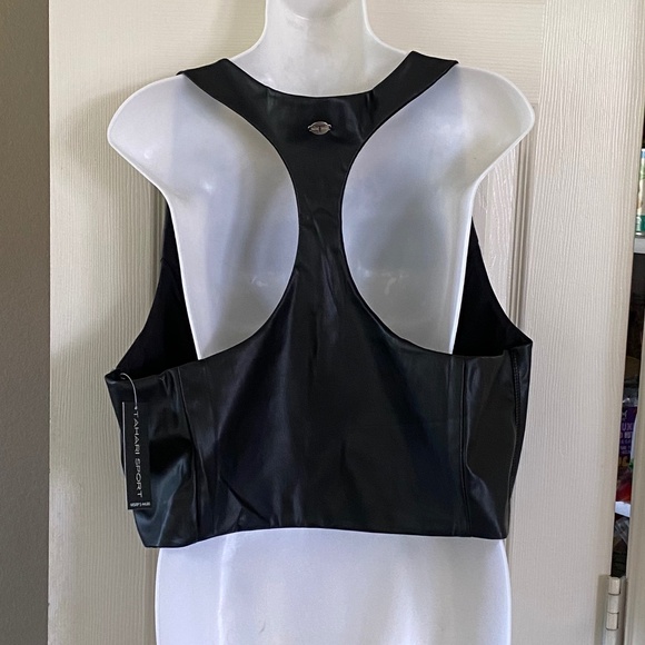 Tahari Sport Women's Active Faux Leather Racerback Cropped Tank - Picture 3 of 7